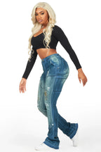 Miesha Blue Stacked Flare Jean