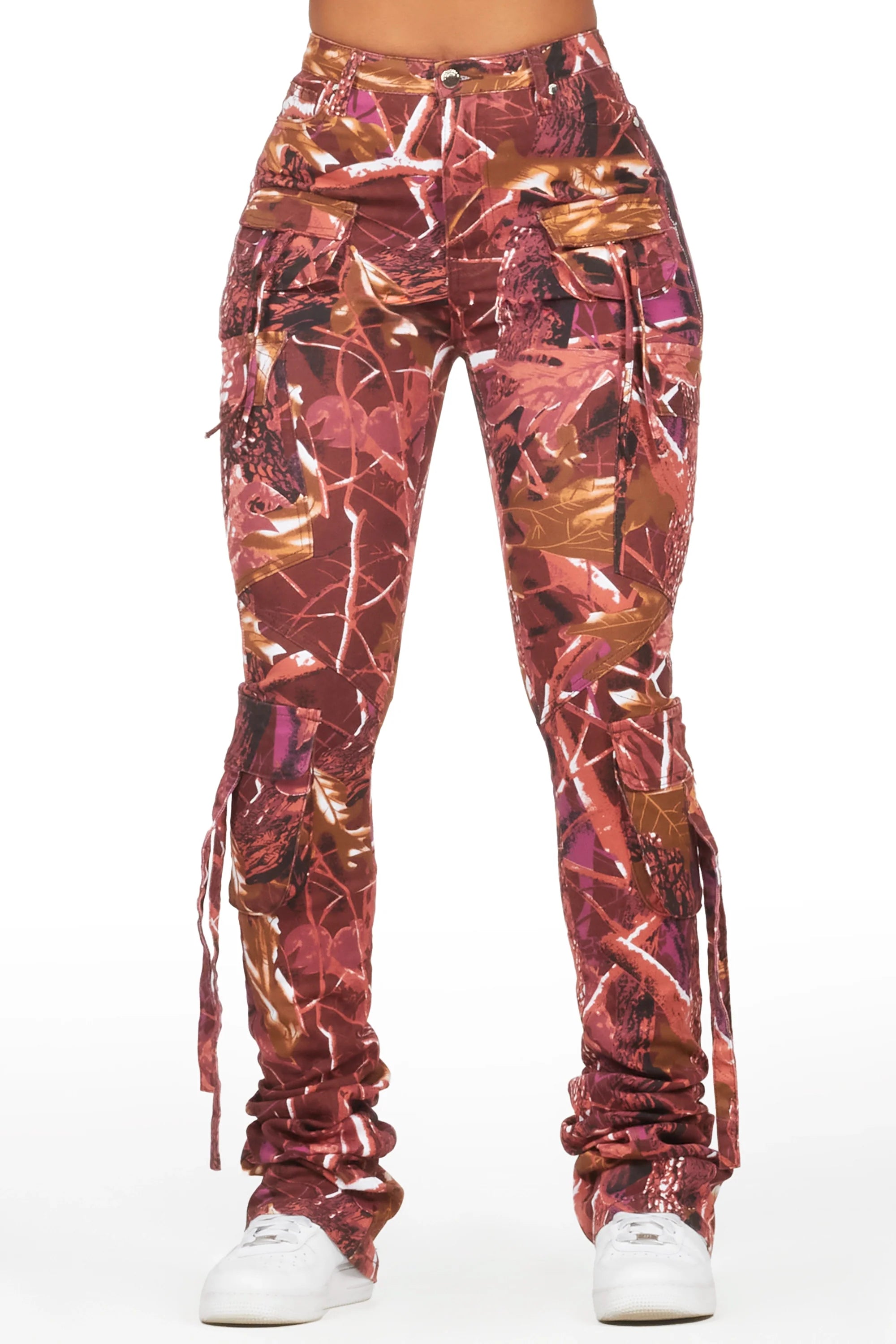 Rakesha Burgundy Tree Camo Cargo Super Stacked Jean