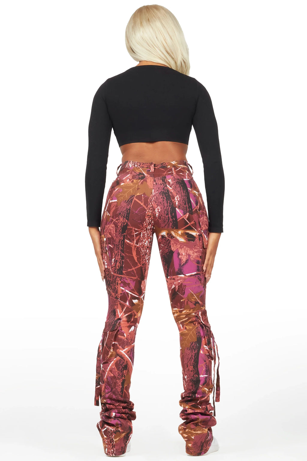 Rakesha Burgundy Tree Camo Cargo Super Stacked Jean