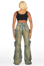 Nakia Tinted Dark Wash Cargo Wide Leg Jean