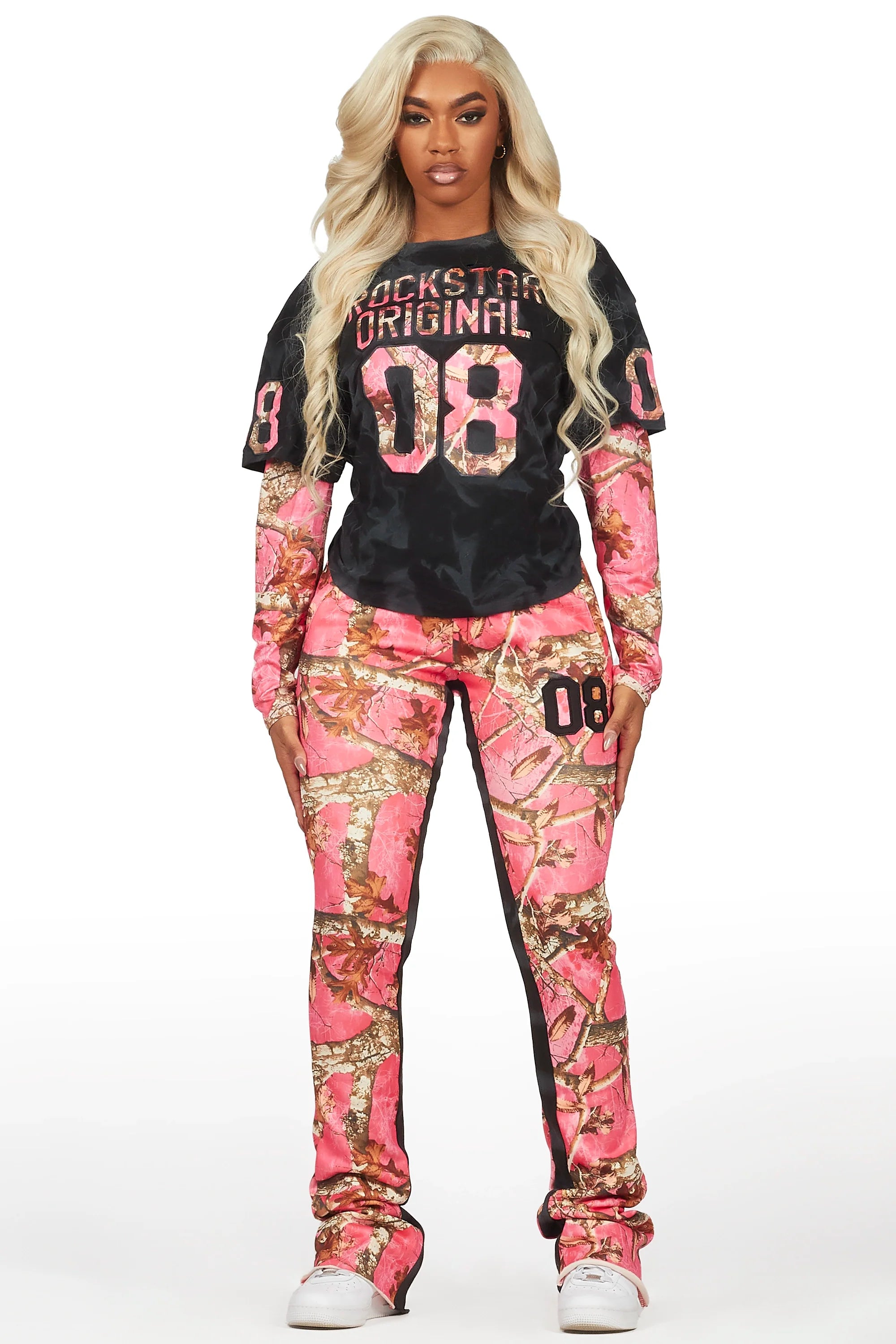 Chriseana Black/Pink Tree Camo Double Layer T-Shirt Trackset