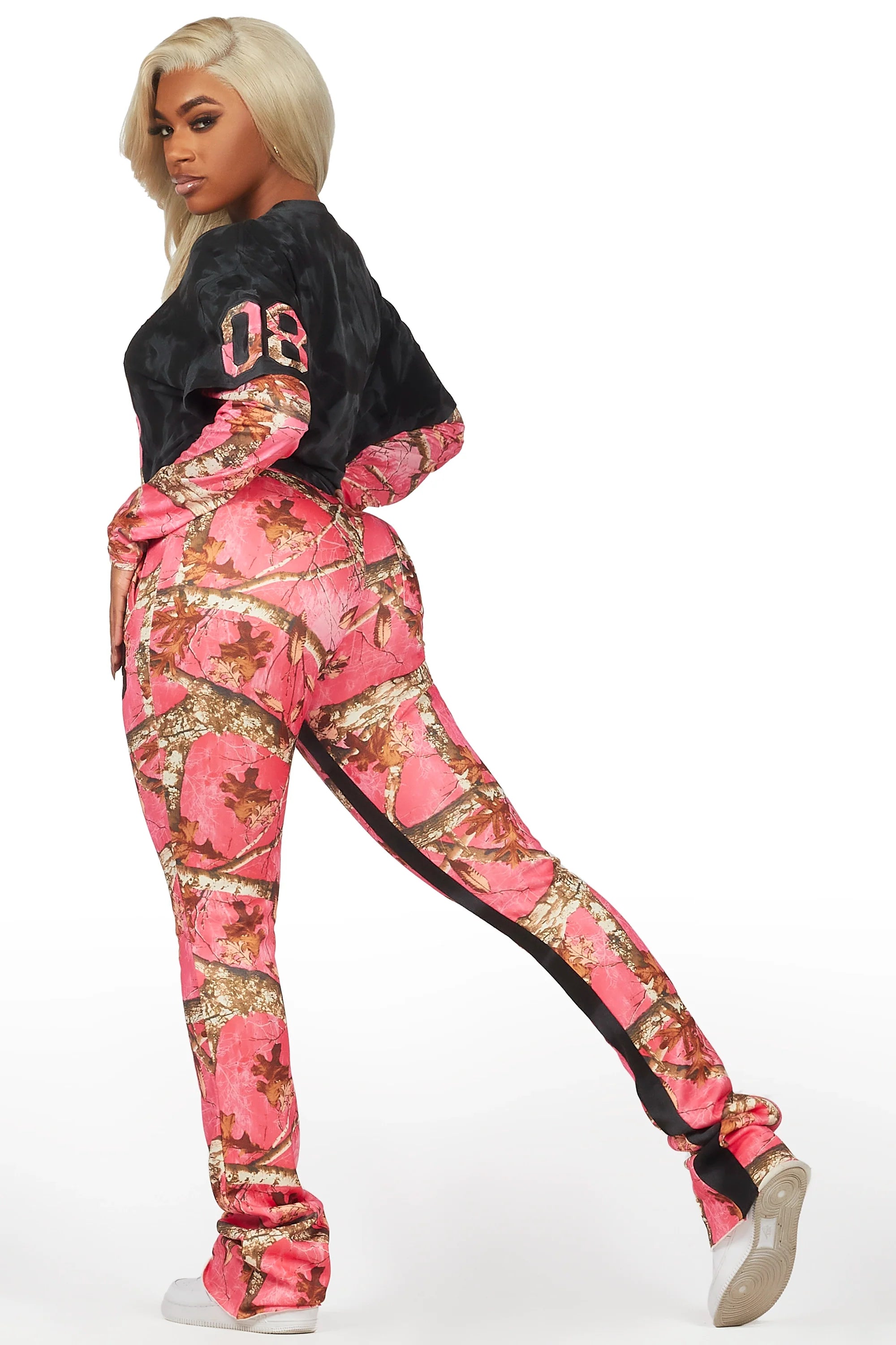 Chriseana Black/Pink Tree Camo Double Layer T-Shirt Trackset