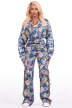 Darresha Blue Floral Tapestry Stacked Pant