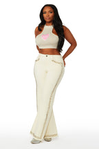 Leila Beige Studded Wide Leg Jean