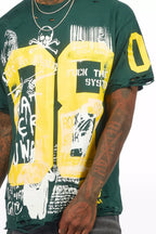 Grill Dark Green/Yellow Graphic Oversized T-Shirt