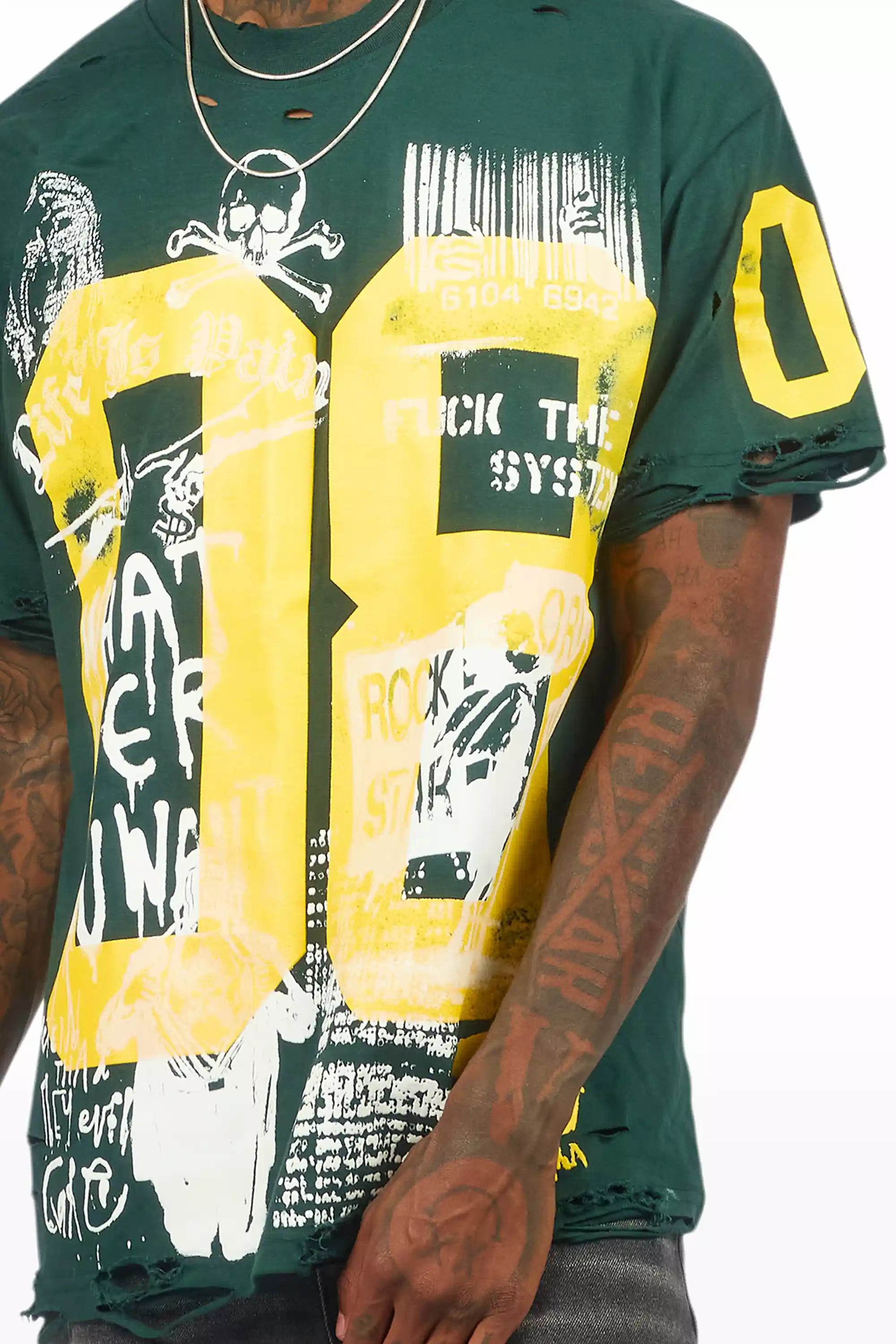 Grill Dark Green/Yellow Graphic Oversized T-Shirt