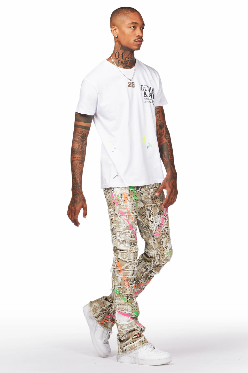 Fahim Beige Painter Stacked Flare Jean