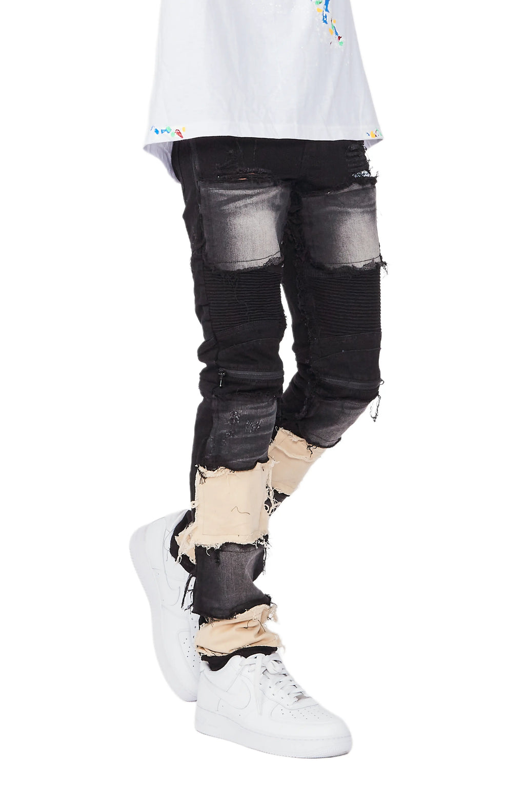 Edric Black Patchwork Biker Jean