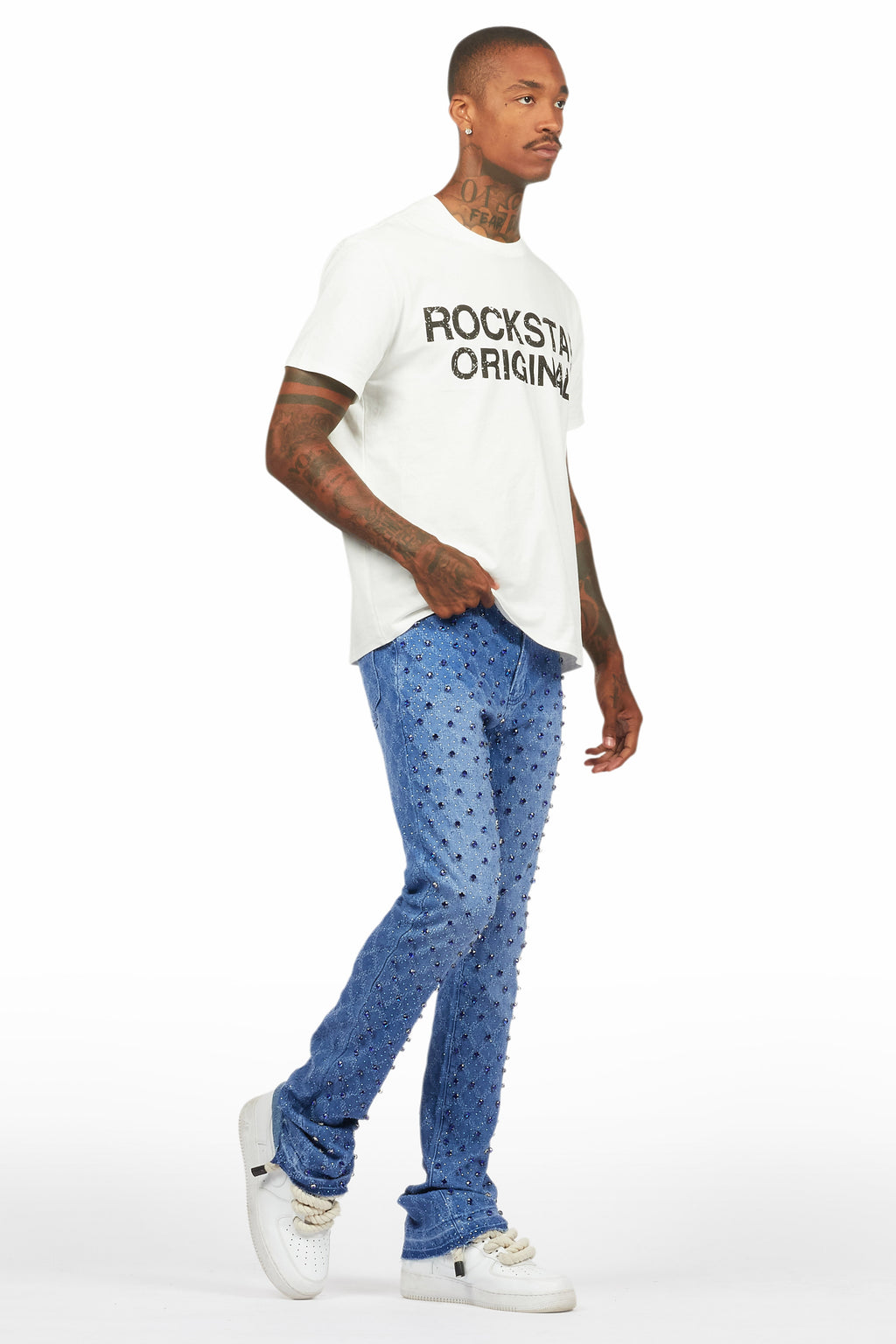 Glit Royal Blue Rhinestone Stacked Flare Jean