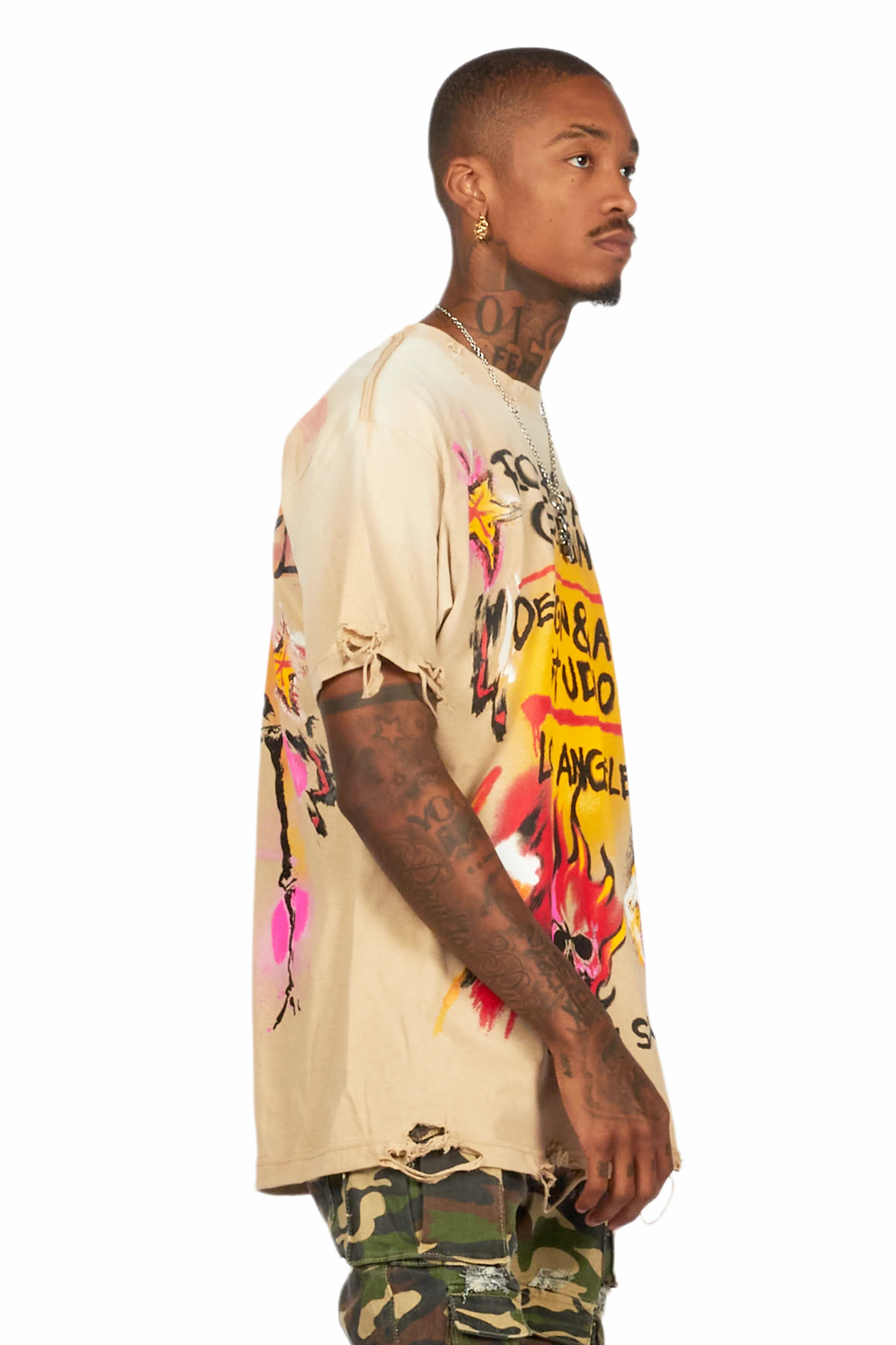 Soweto Beige Oversized Graphic T-Shirt