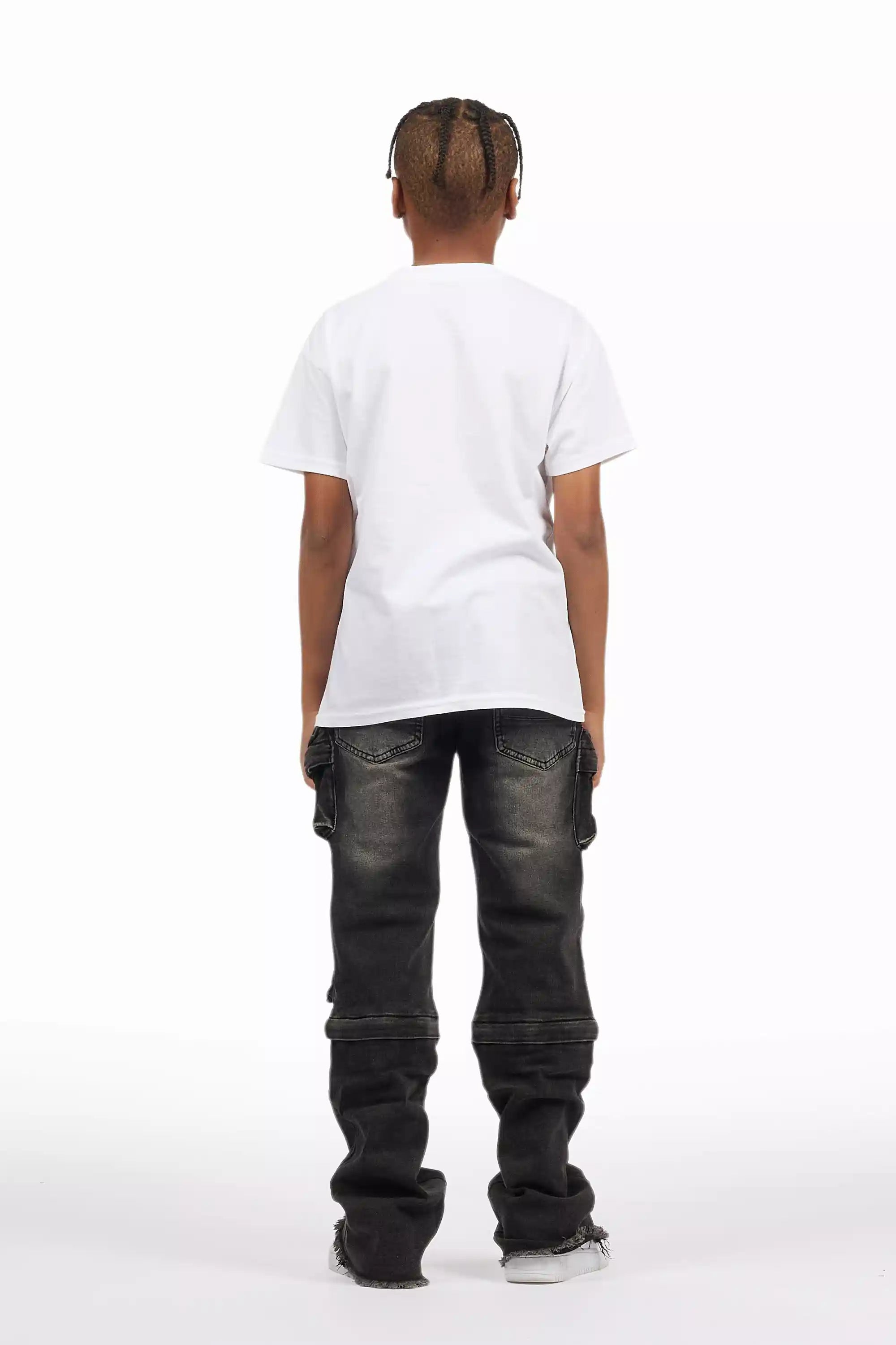 Boys Jan Black Stacked Flare Cargo Jean