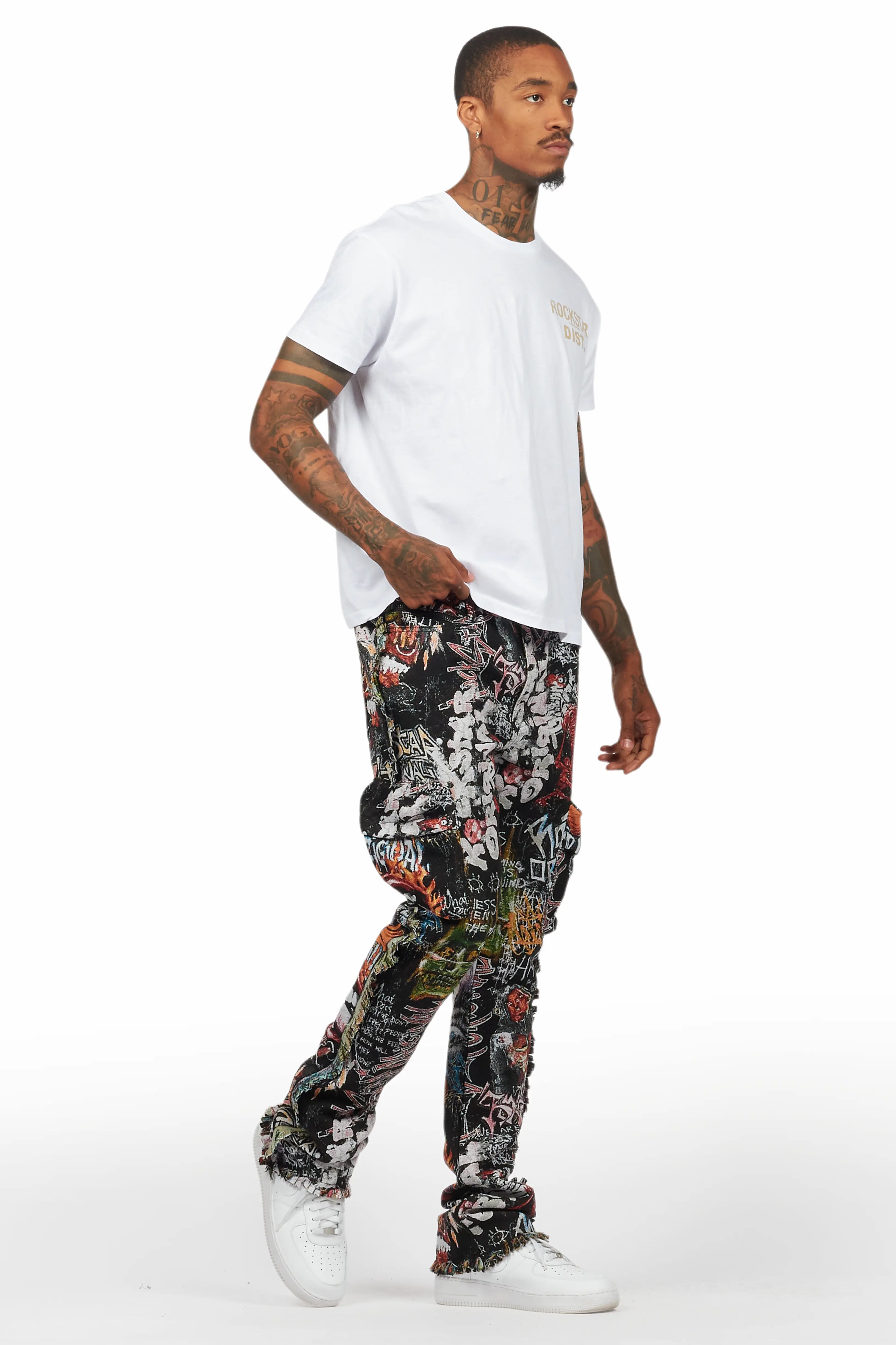 Jari Multi Stacked Tapestry Flare Jean