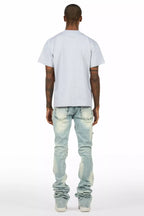 Yooz Heather Grey/Blue Oversized T-Shirt/Super Stacked Flare Jean Bundle