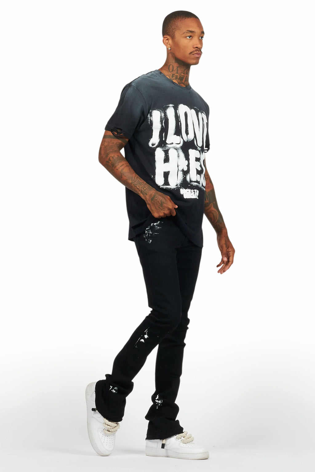 Banyan Black Graphic T-Shirt/Dag Stacked Flare Jean Set