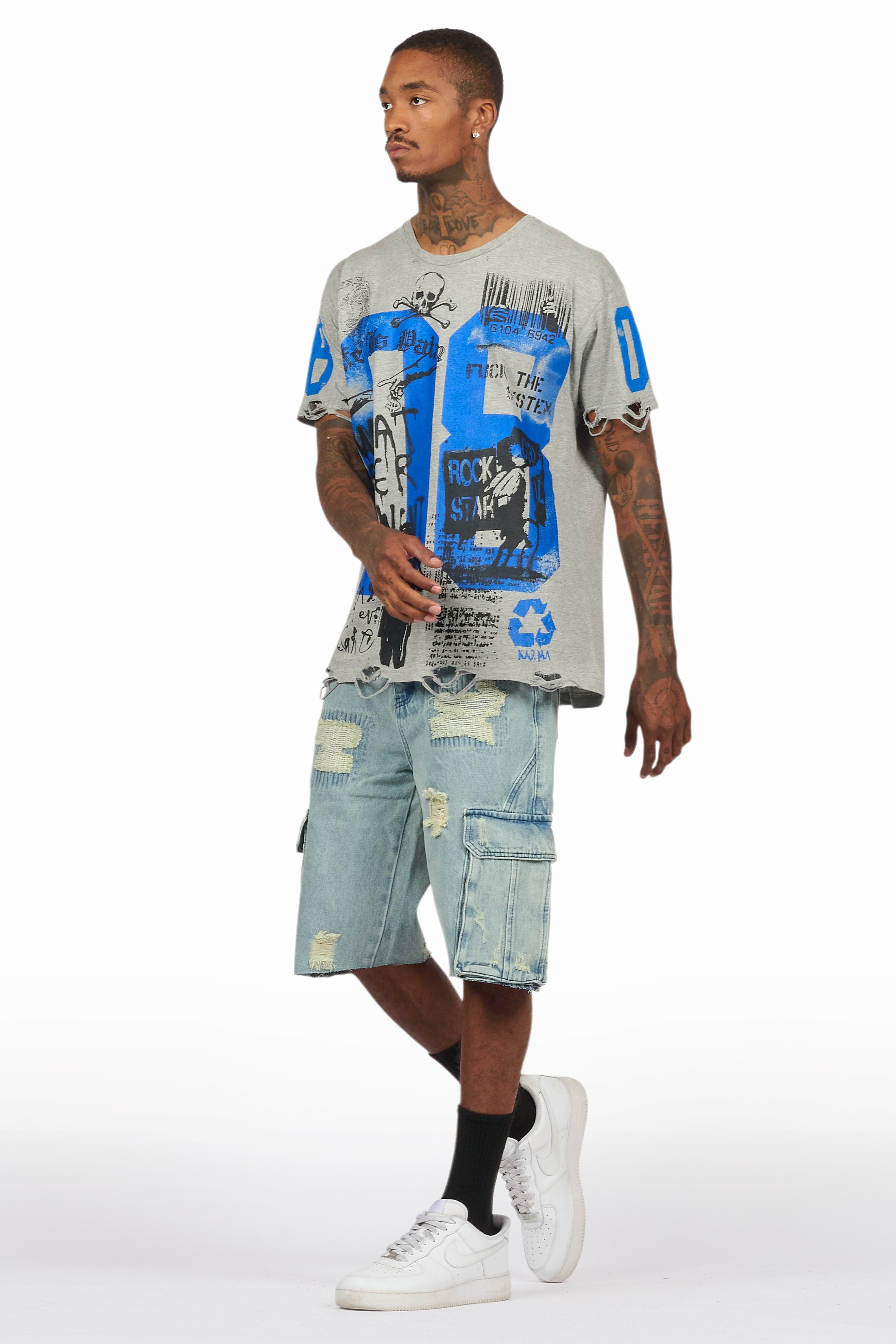 Grill Grey/Light Blue T-Shirt/Denim Short Set