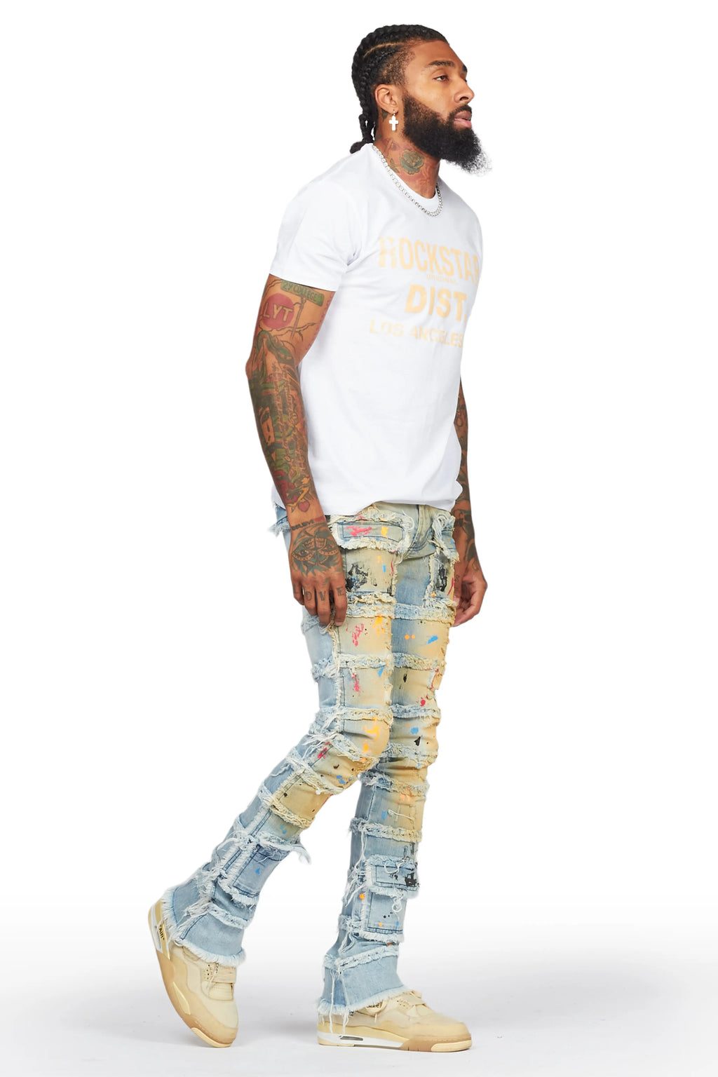 Zafer Blue Painter Stacked Flare Jean