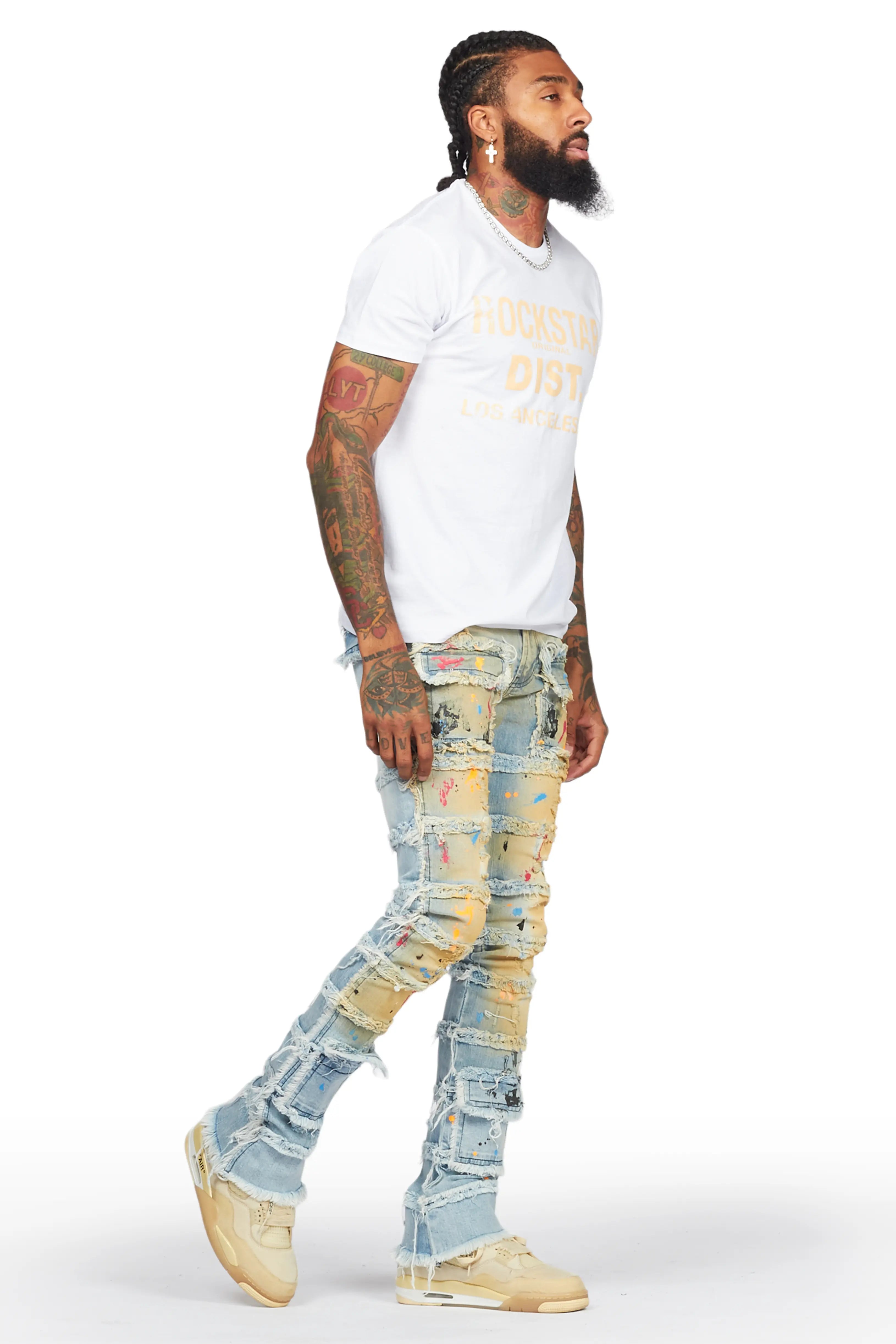 Zafer Blue Painter Stacked Flare Jean