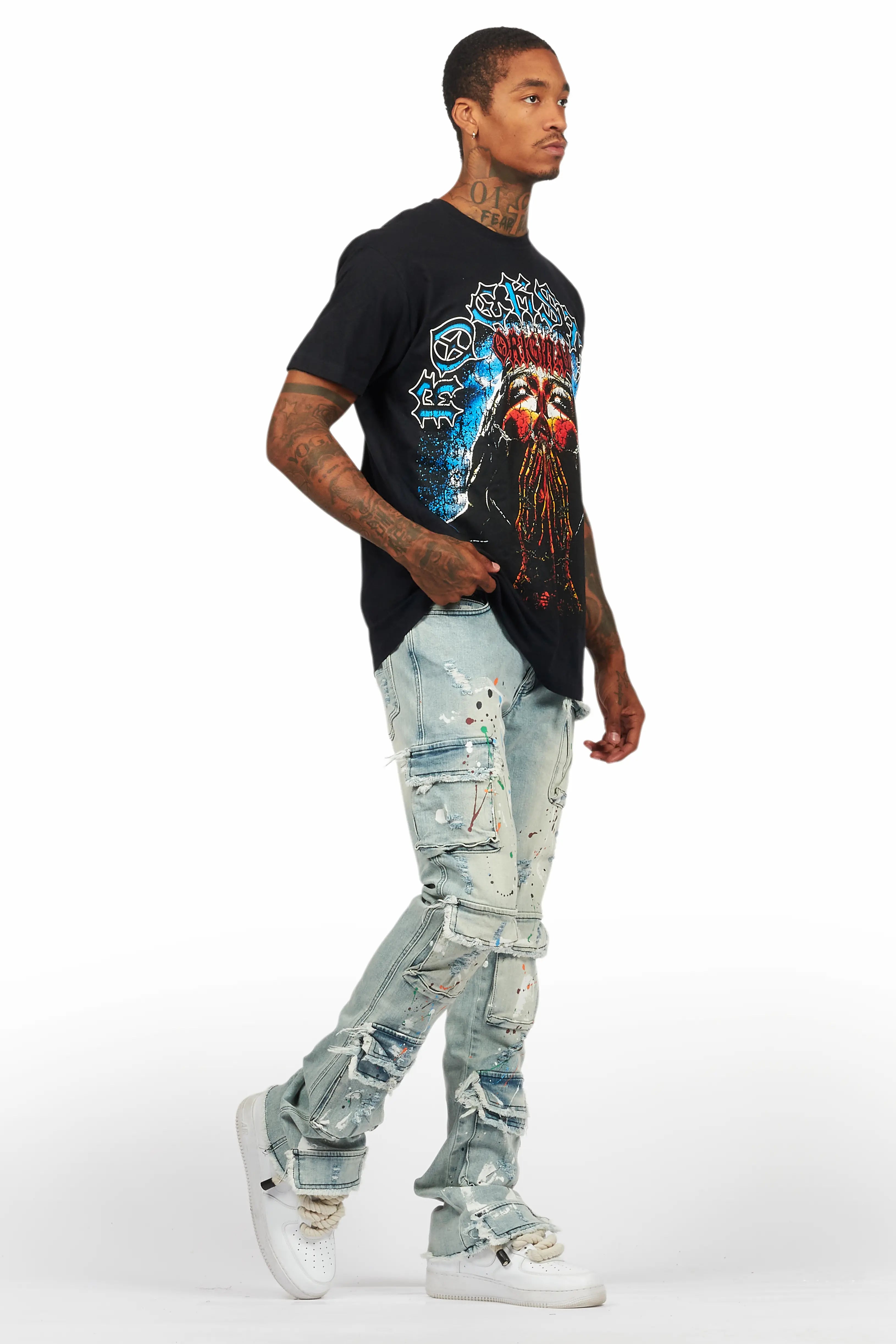 Dallan Black/Blue T-Shirt/Stacked Flare Jean Bundle