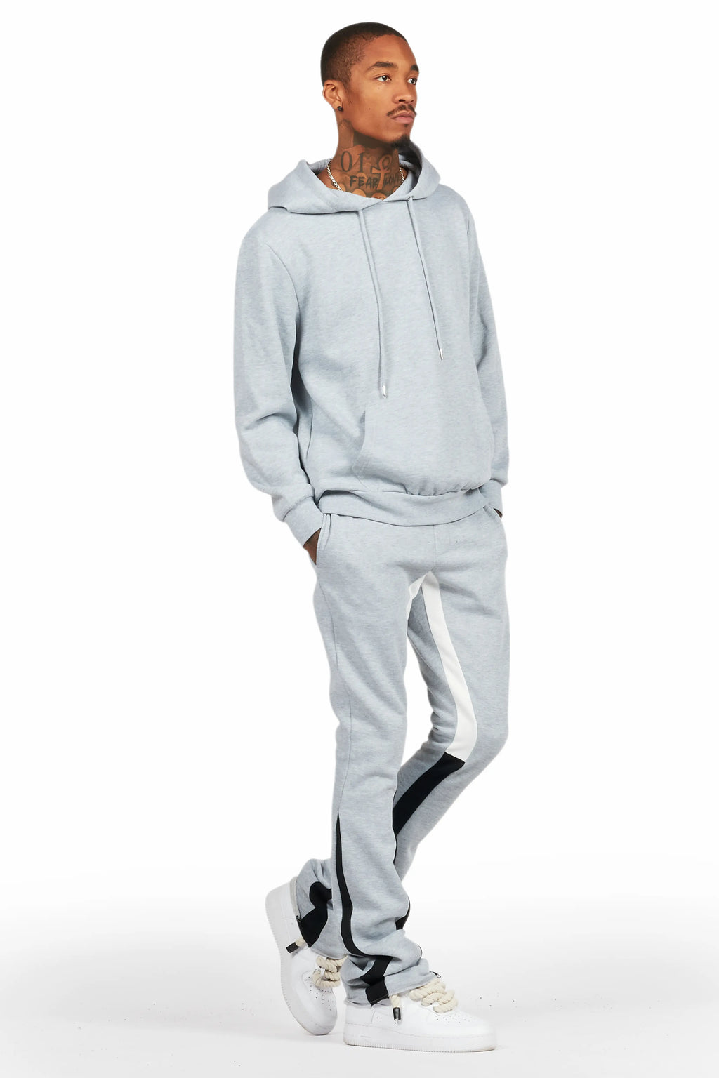 Basic Heather Grey Hoodie/Stacked Flare Track Set