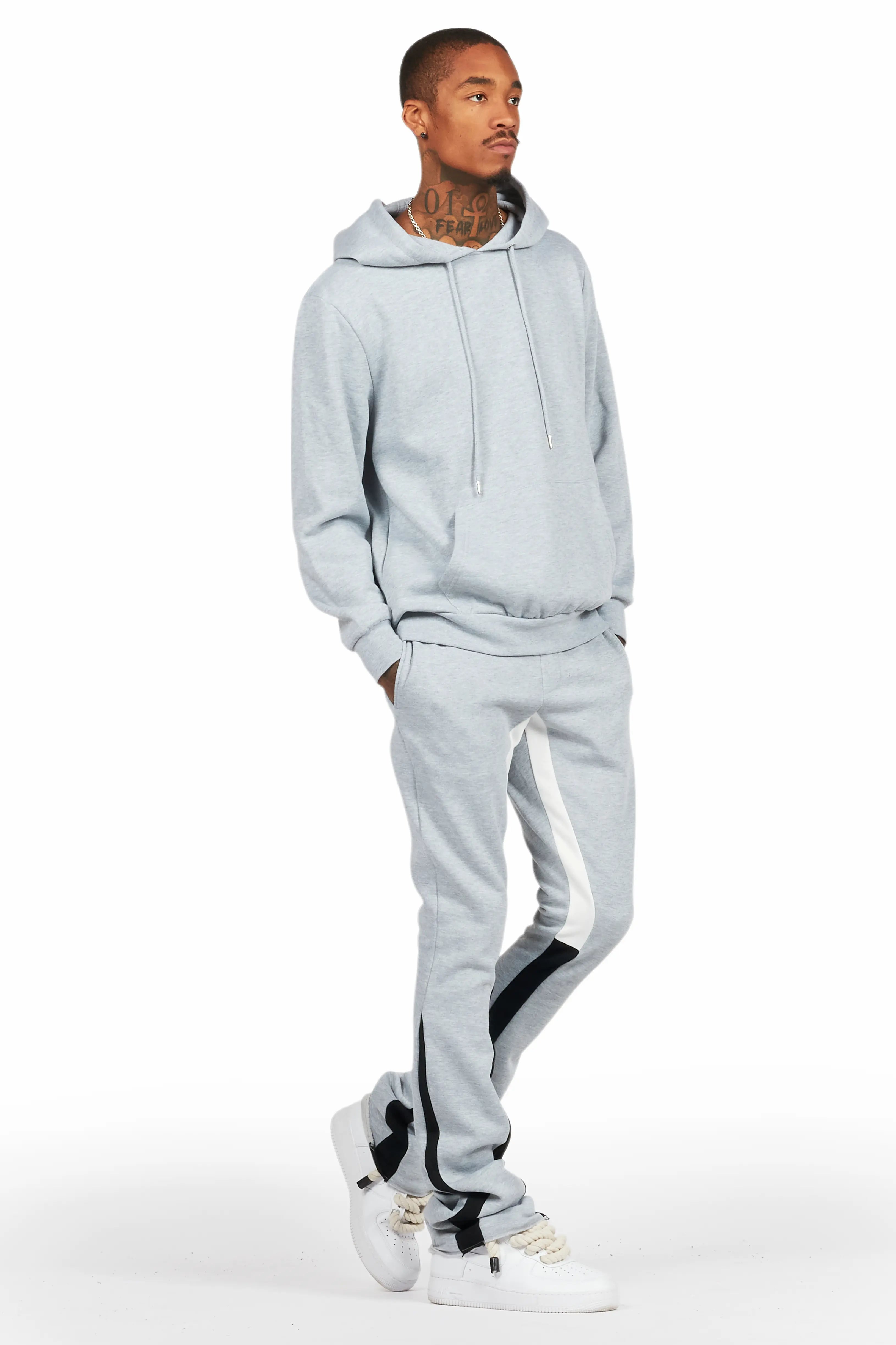 Basic Heather Grey Hoodie/Stacked Flare Track Set
