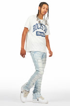 Shake Light Blue Rhinestone Stacked Flare Jean