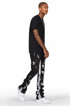 Damone Black Super Stacked Flare Track Pant