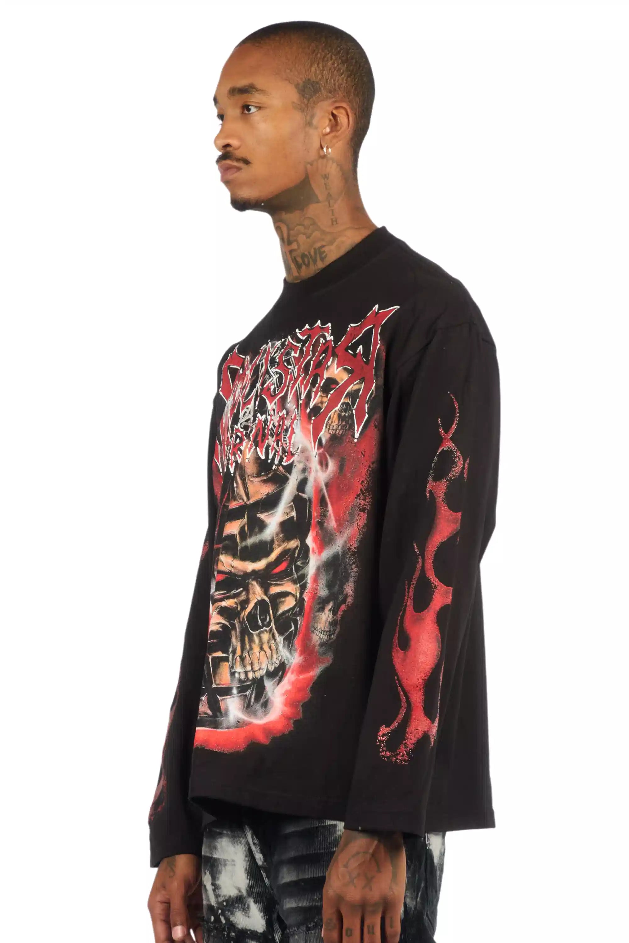Torrez Black/Red Oversized Long Sleeve Graphic T-Shirt