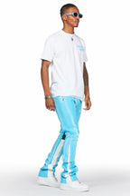 Firoz Blue Graphic Stacked Flare Pant