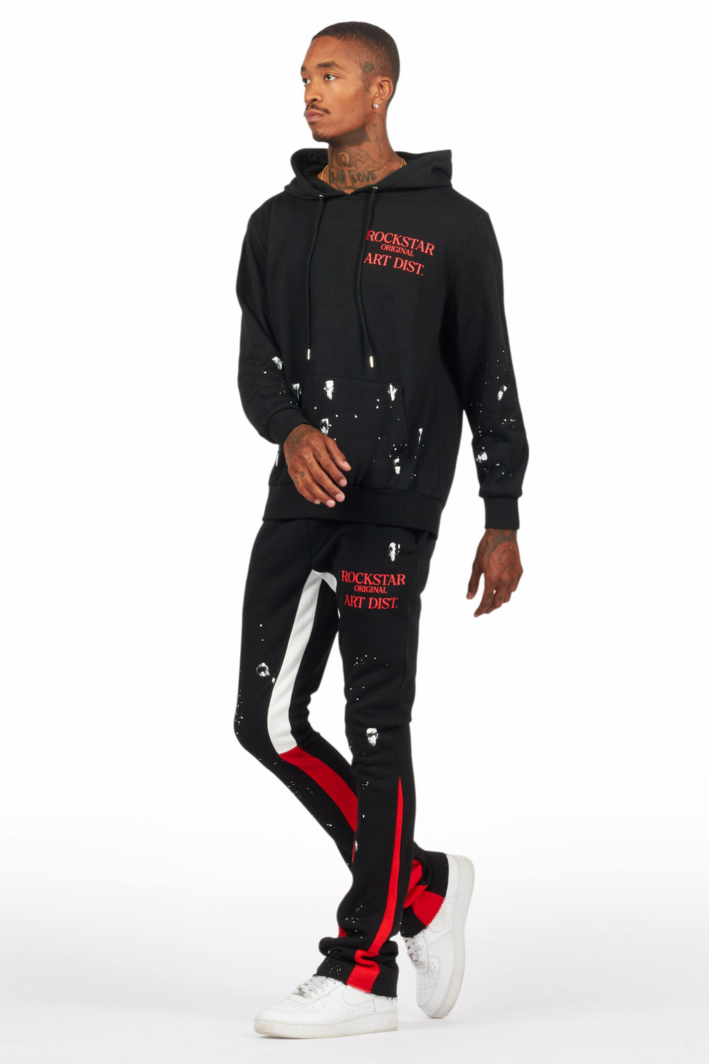 Raffer Black/Bright Red Hoodie/Stacked Flare Pant Set