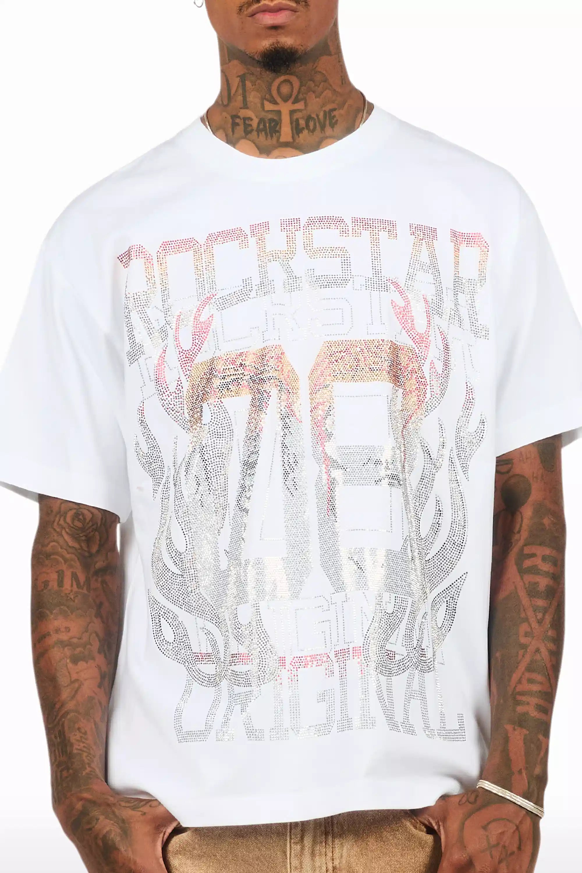 Veyene White Graphic Rhinestone T-Shirt