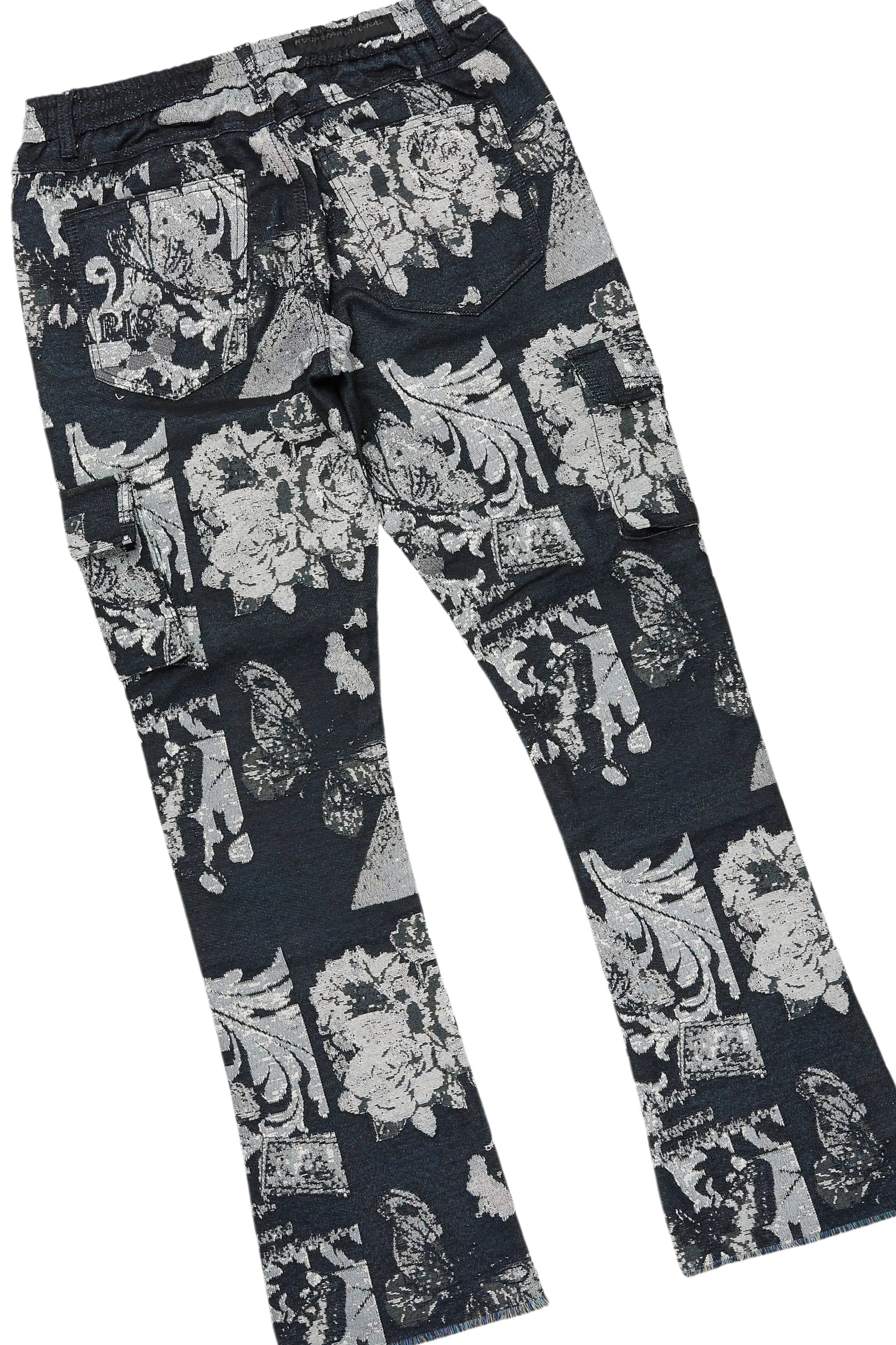 Girls Lamia Black Tapestry Puffer Jacket/Flare Jean Set