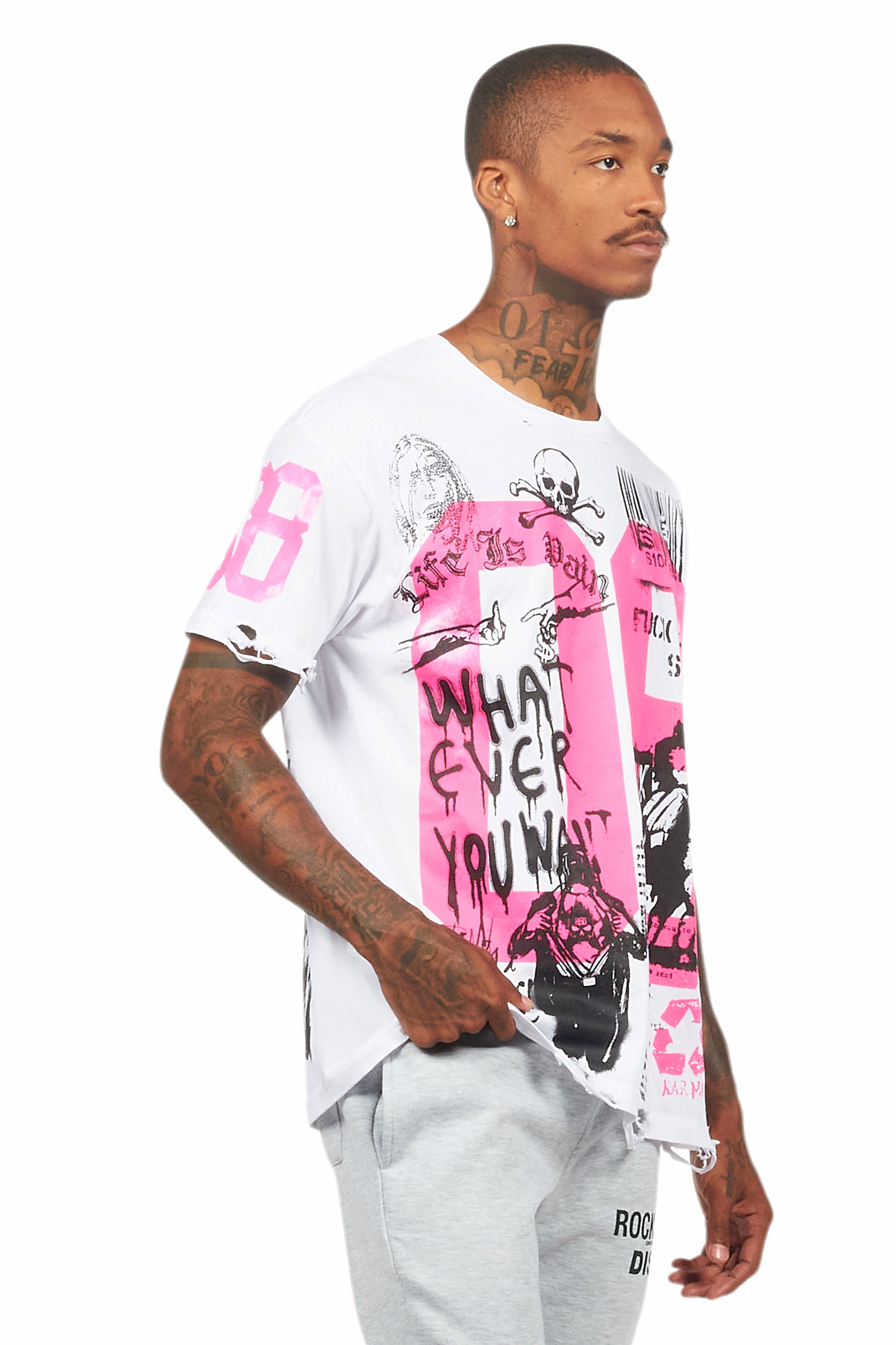 Grill White/Pink Graphic Oversized T-Shirt
