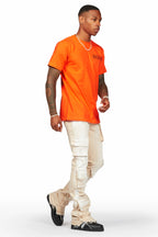 Faxon Beige Painter Stacked Flare Jean