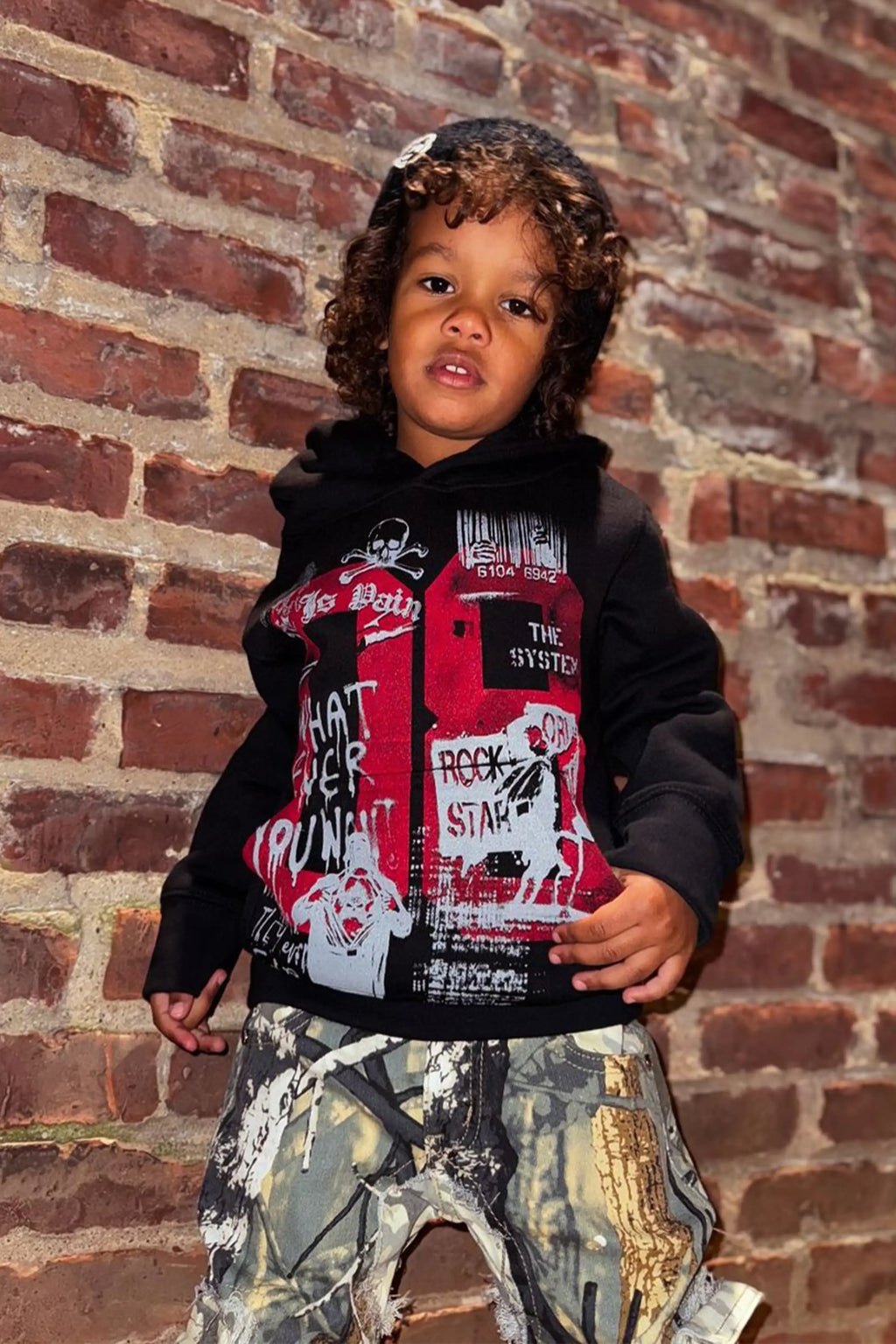 Boys Xavier Black Hoodie/Stacked Flare Jean Set