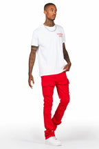 Lake White/Red T-Shirt/Stacked Flare Cargo Jean Bundle