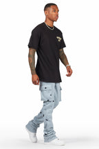 Radko Heather Grey Stacked Flare Cargo Pants