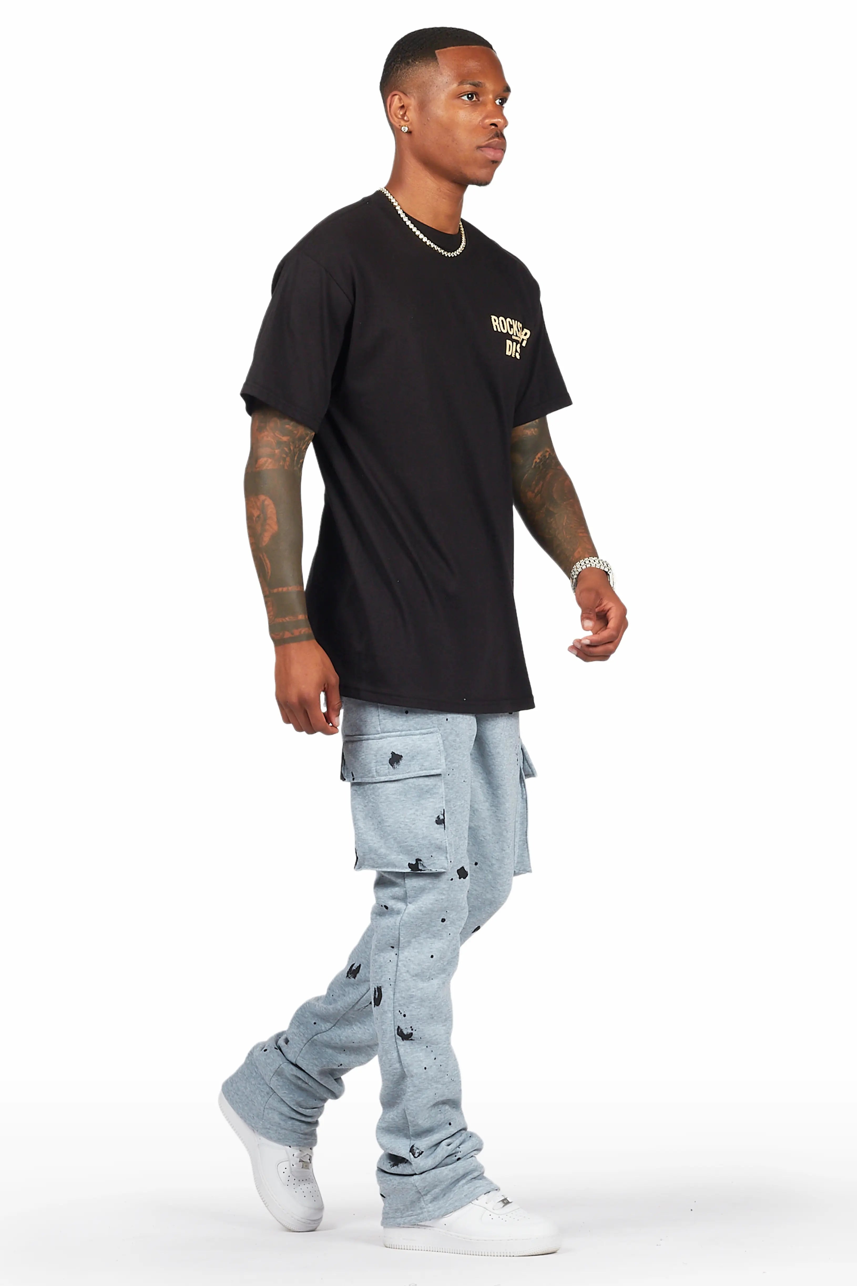 Radko Heather Grey Stacked Flare Cargo Pants