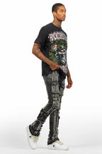 Frey Black Stacked Flare Jean