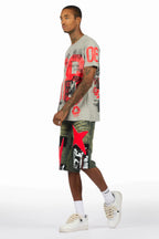 Grill Heather Grey/Red T-Shirt/Denim Short Set
