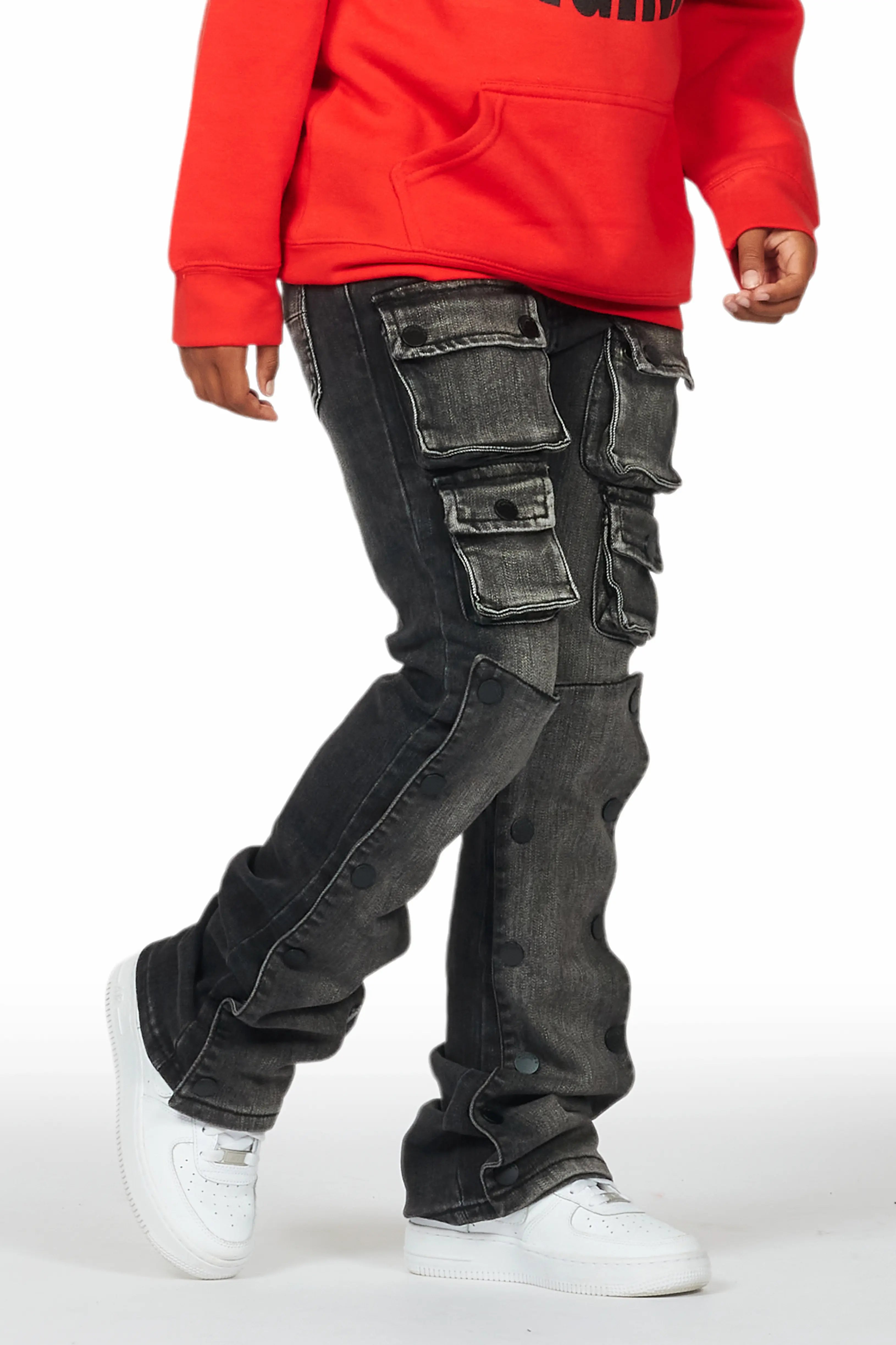 Boys Santana Dark Grey Stacked Flare Jean