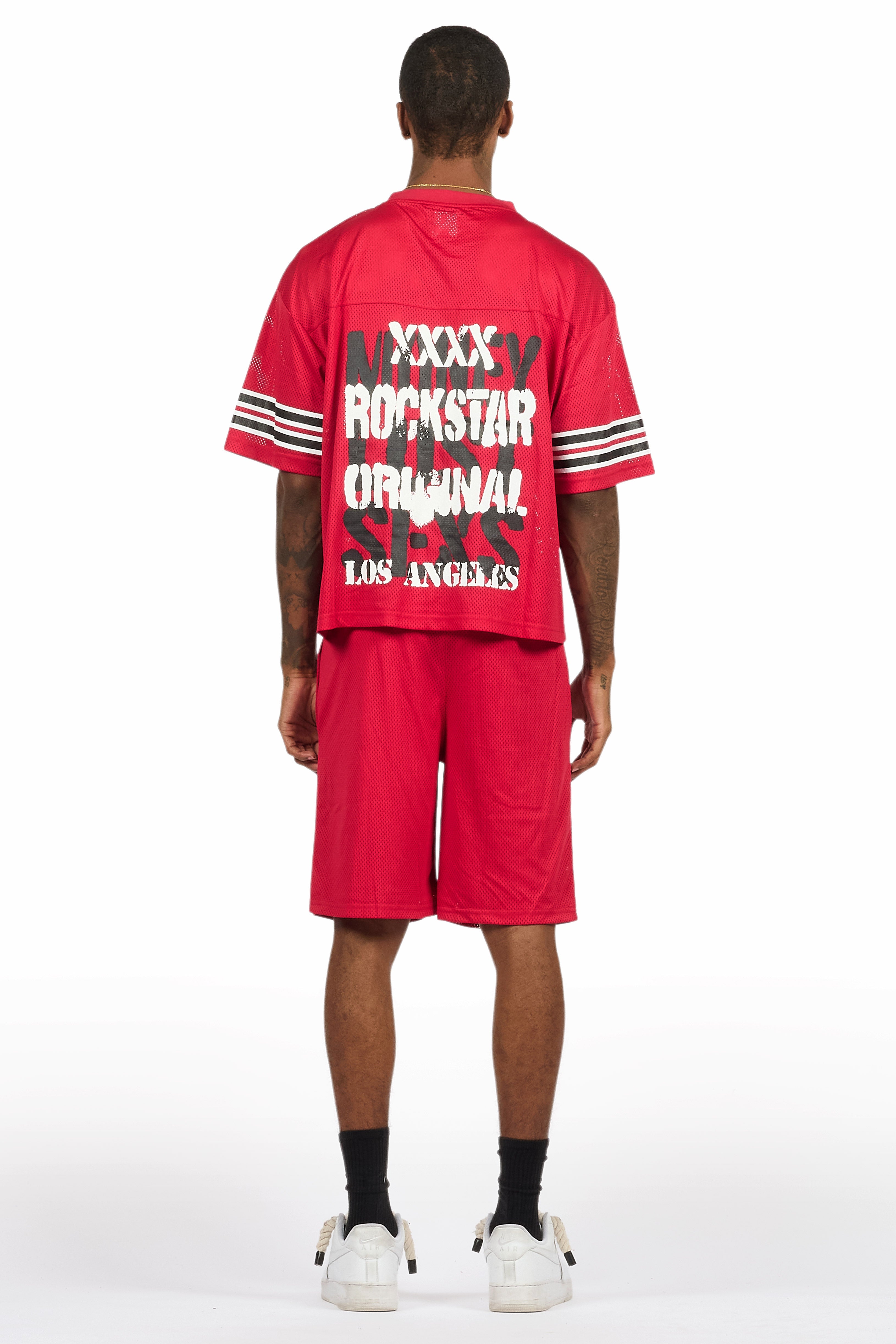Crown Red Mesh Jersey Short Set