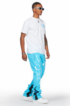 Damone Blue Super Stacked Flare Track Pant