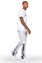 Firoz Grey/White Graphic Stacked Flare Pant