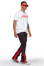 Firoz Black/Red Graphic Stacked Flare Pant
