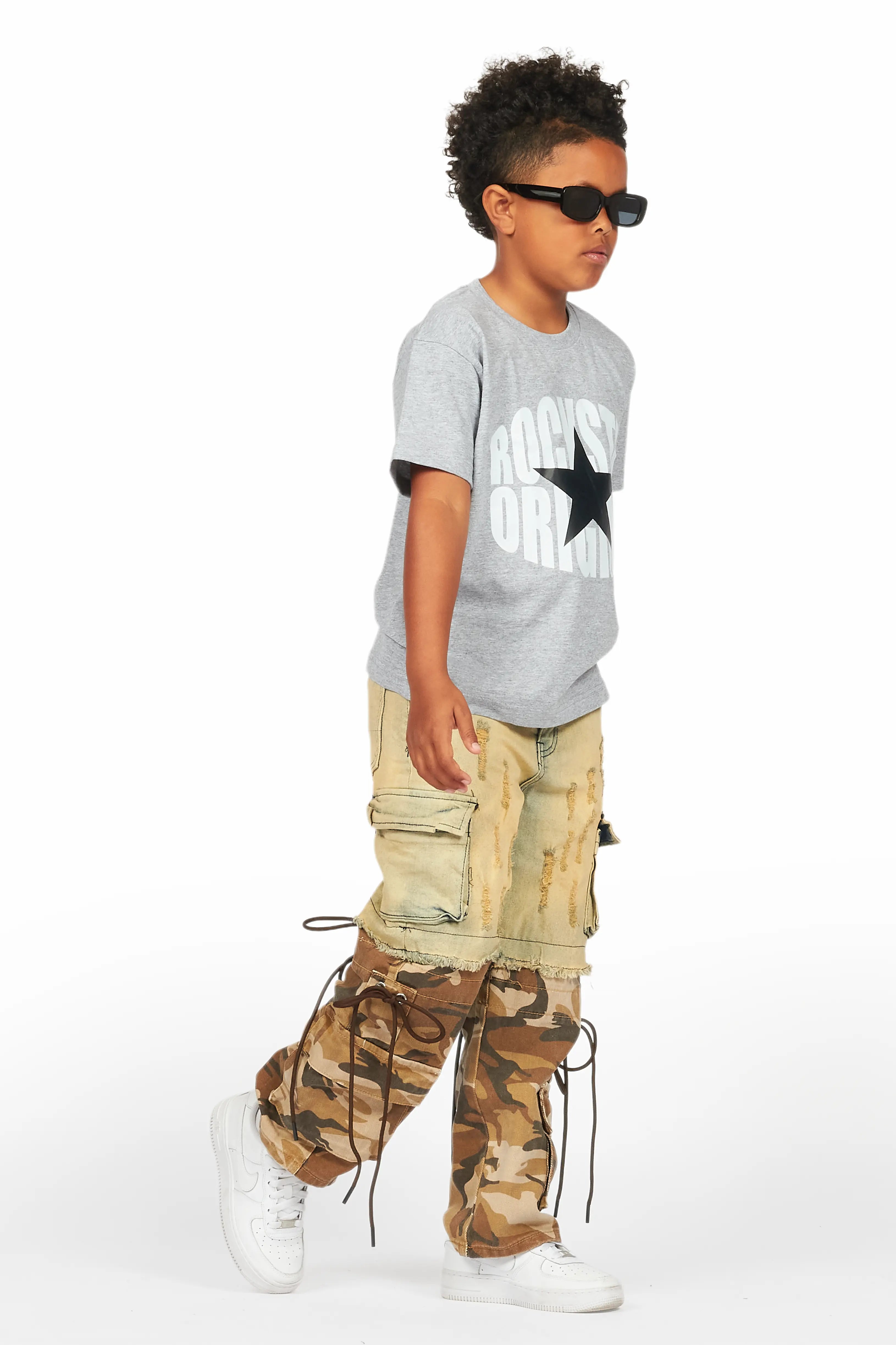 Boys Baatar Blue/Brown Camo Baggy Fit Jean