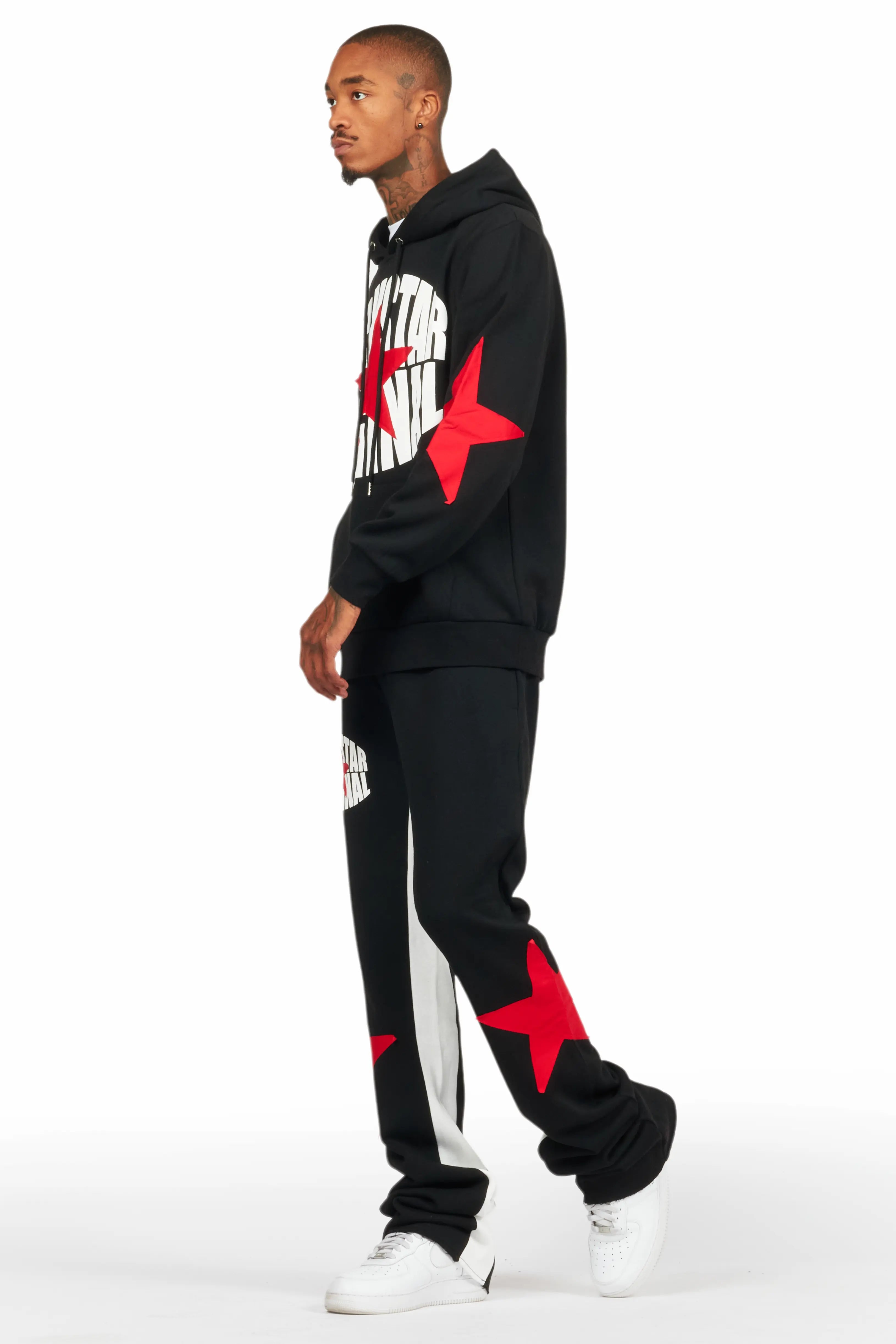 States Black/Red Baggy Stacked Hoodie Track Set