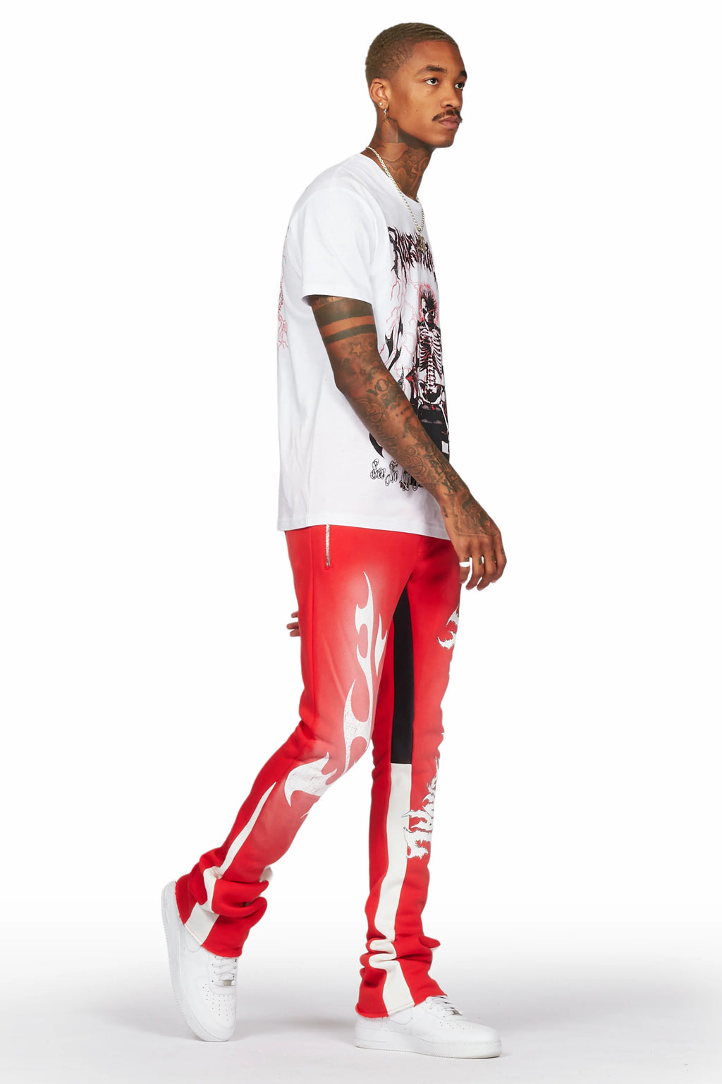 Deathrow White/Red T-Shirt/Stacked Flare Pant Set