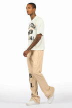 Borya Beige Rhinestone T-Shirt/Baggy Stacked Track Set