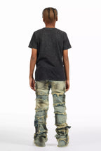 Boys Yves Blue Ripped Stacked Flare Cargo Jeans