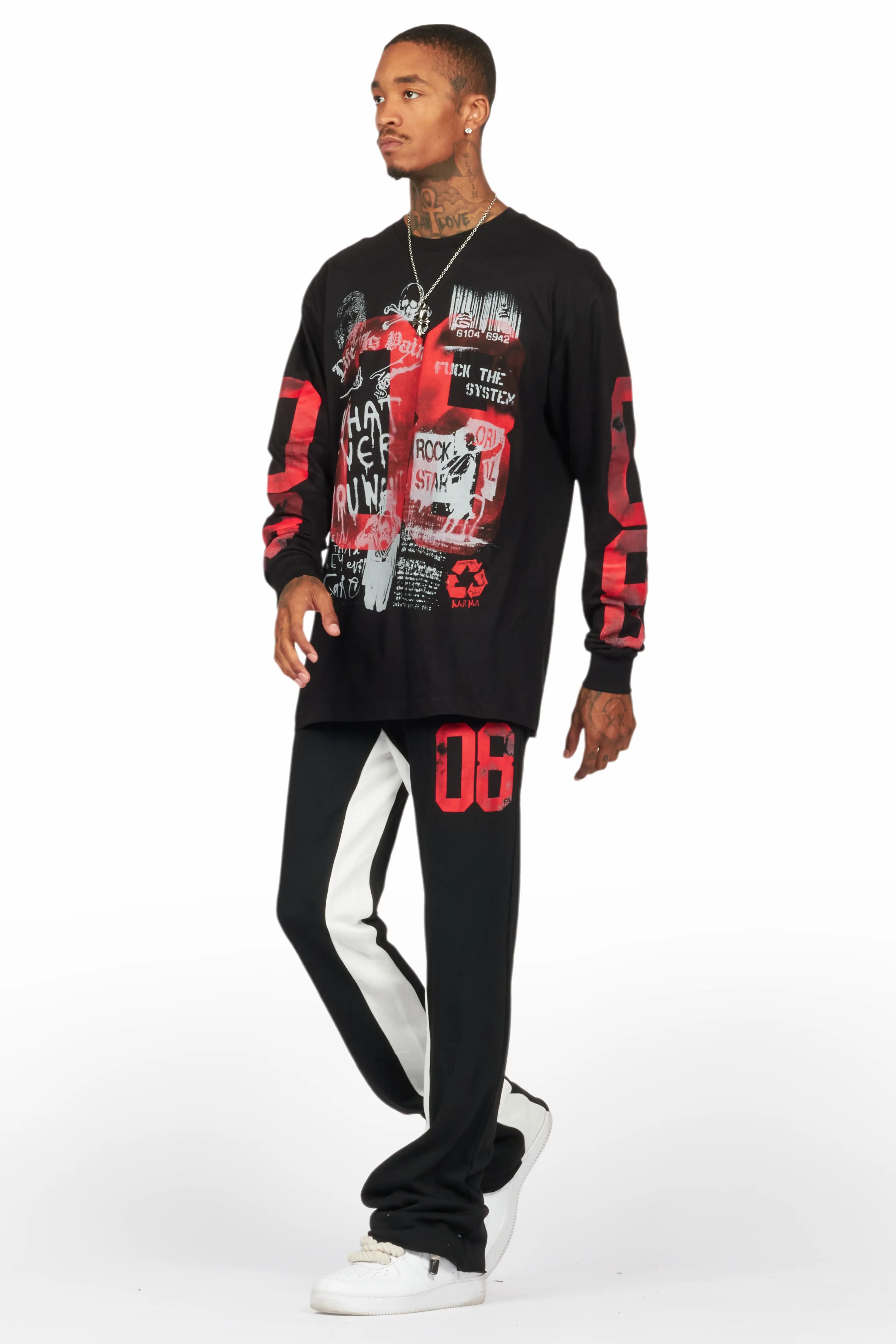 Grill Black/Red Long Sleeve T-Shirt/Baggy Pant Set